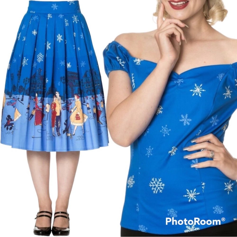 Banned Retro Romance Lives 50s Winter Paris Scene Set - skirt & top